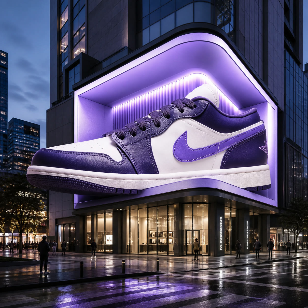 Exemplo visual do comando /3dbillboard: Crie um outdoor digital anamórfico 3D, fazendo o produto ultrapassar visualmente os limites da tela com perspectiva plausível.