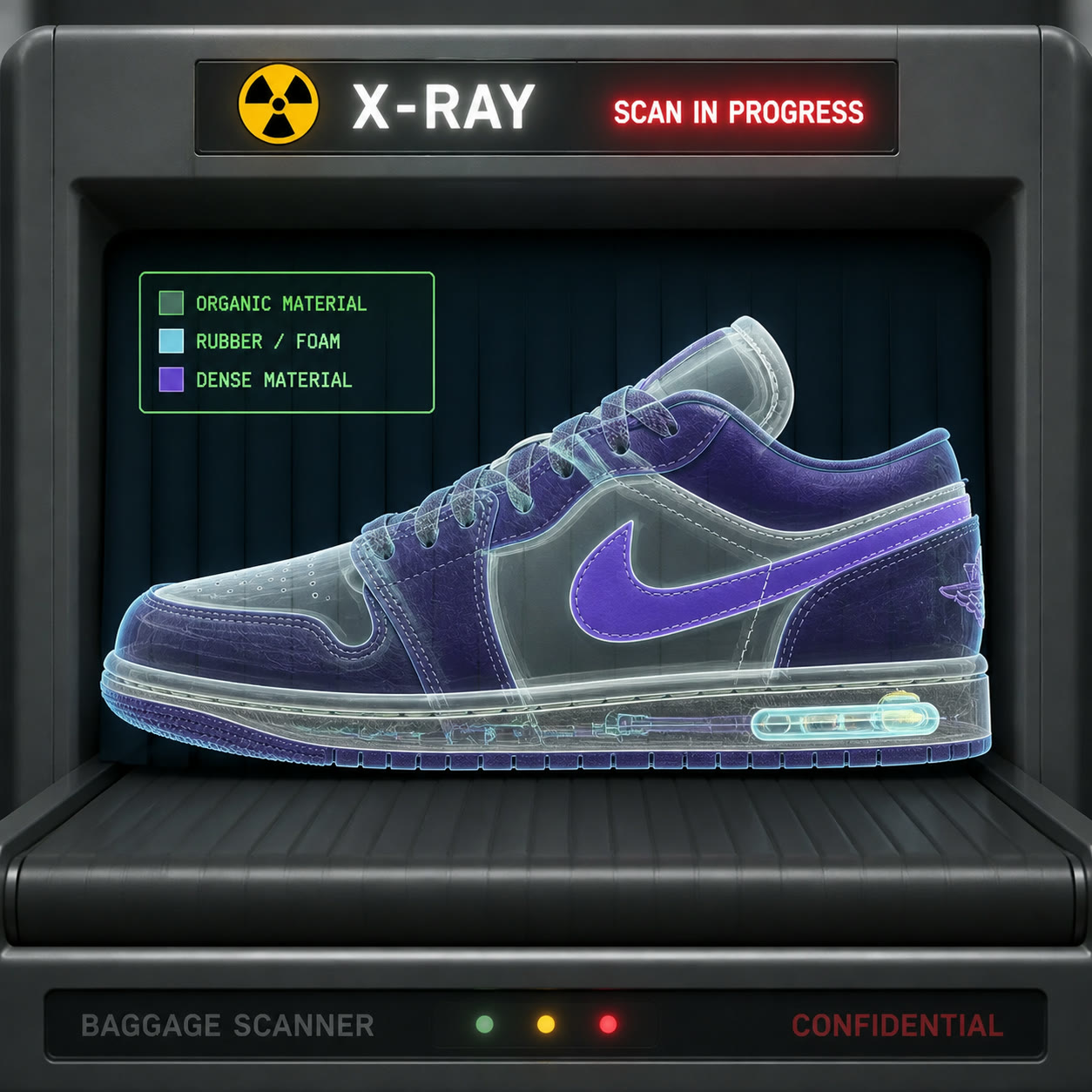 Exemplo visual do comando /airportscanner: Mostre o tema passando por um scanner de raios X de aeroporto.