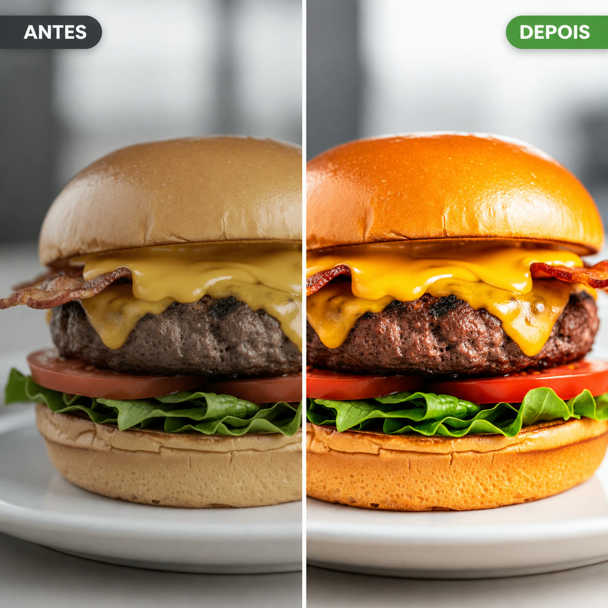 Exemplo visual do comando /beforeafter: Mostre dois estados lado a lado em uma comparação clara de antes e depois.