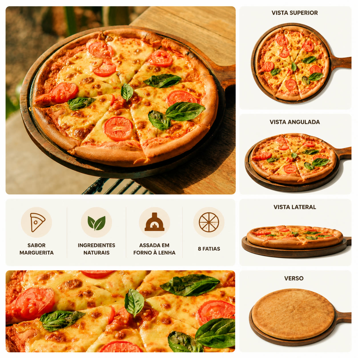 Exemplo visual do comando /catalog: Crie uma página de catálogo com vários ângulos e informações do produto.