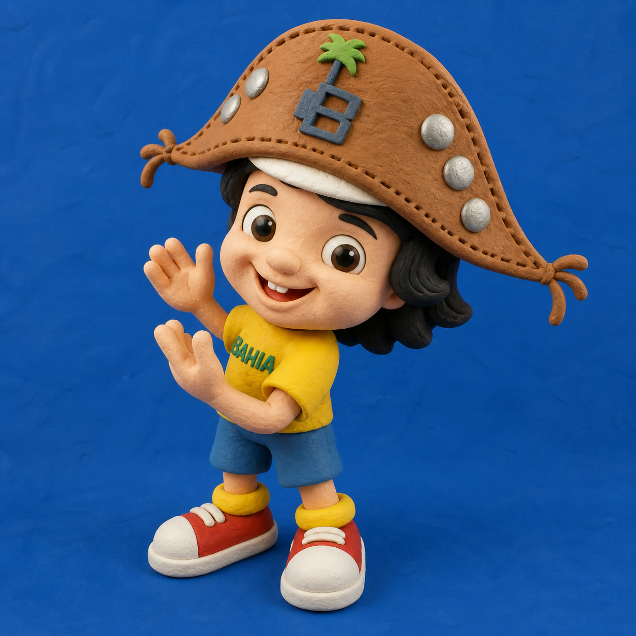 Exemplo visual do comando /claymation: Modele o tema em argila artesanal no estilo animação stop-motion.