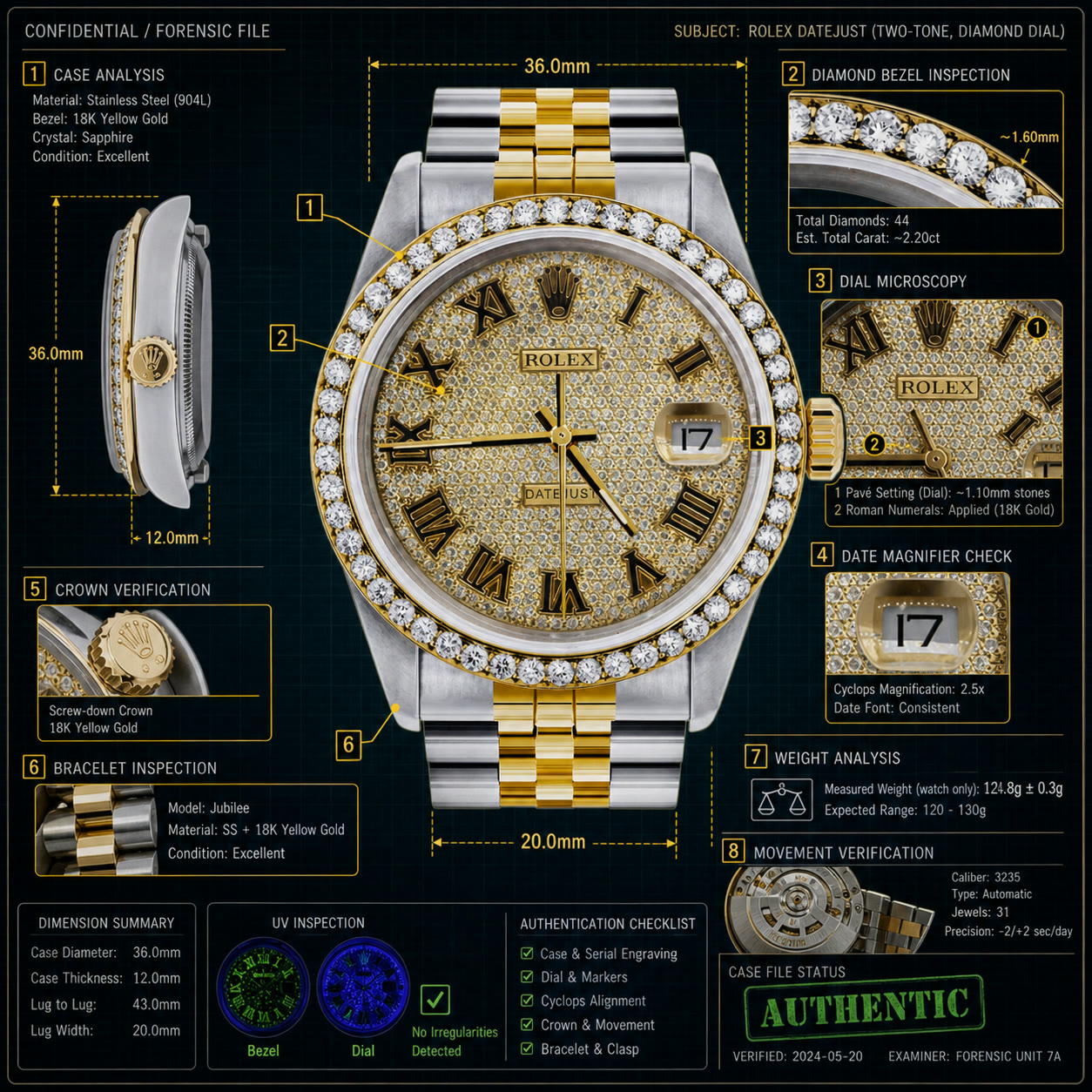 Exemplo visual do comando /forensic: Produza uma análise forense detalhada com escala, medidas e marcadores numerados.