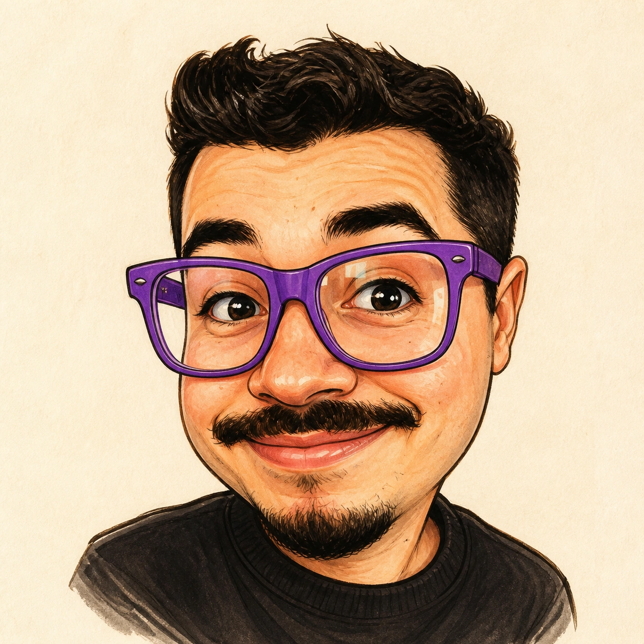Exemplo visual do comando /caricature: Exagera traços específicos sem perder a identidade reconhecível do sujeito.