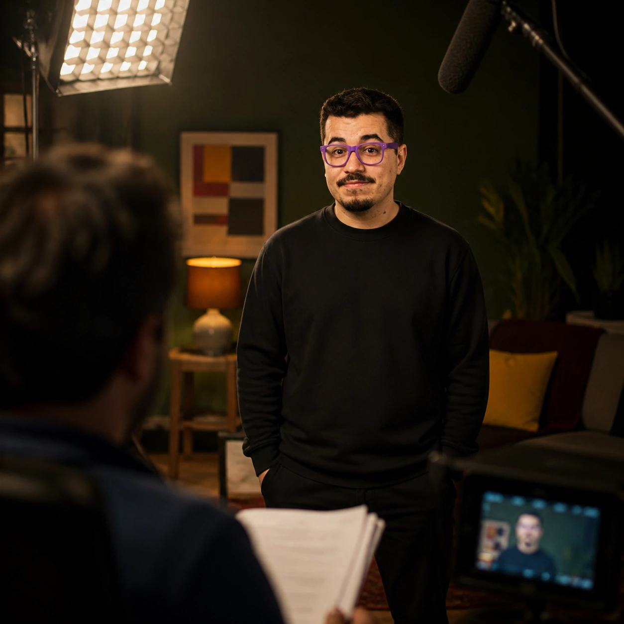 Exemplo visual do comando /directorview: Enquadra a cena a partir da posição de trabalho do diretor no set.