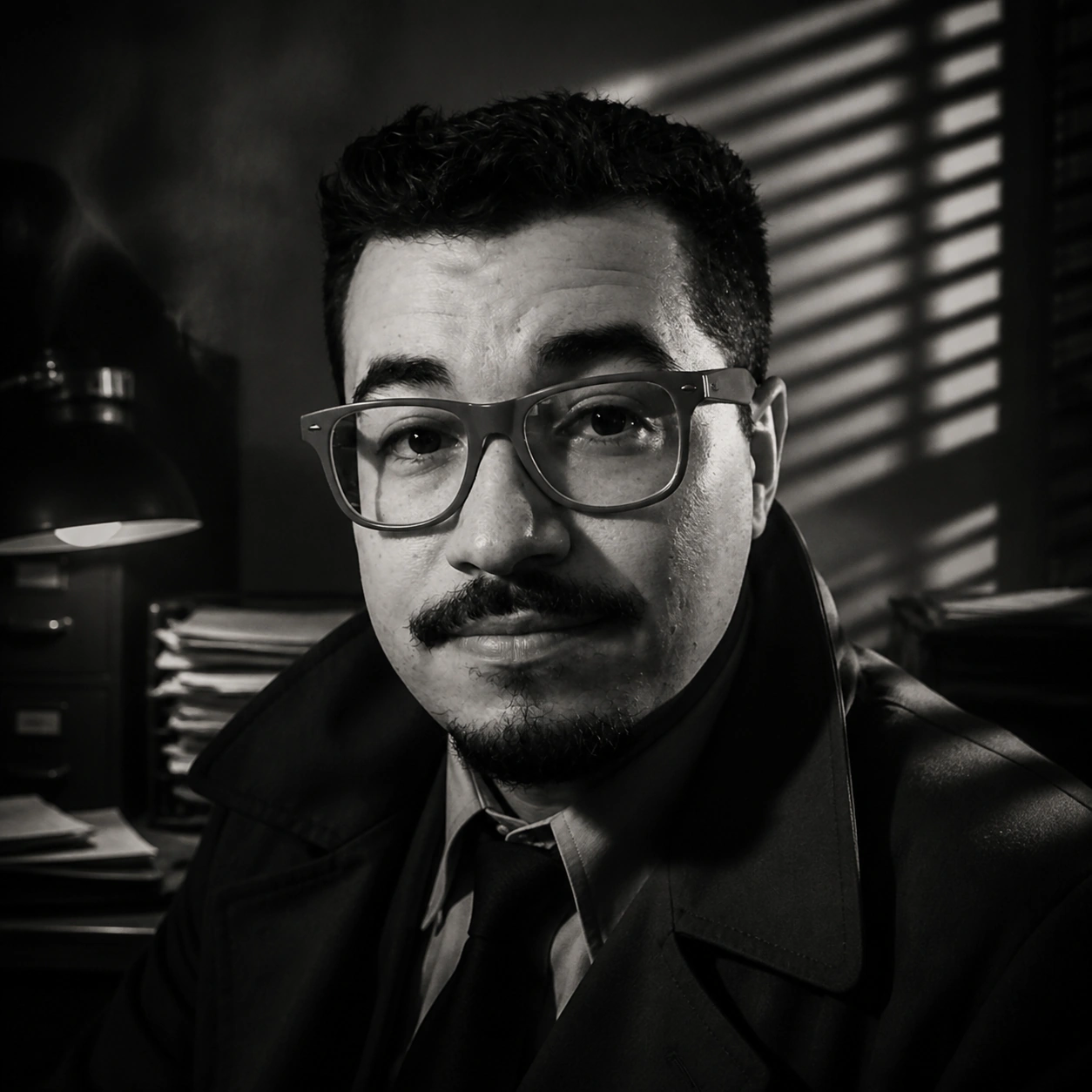 Exemplo visual do comando /noir: Cria atmosfera sombria de filme policial em preto e branco com sombras fortes.