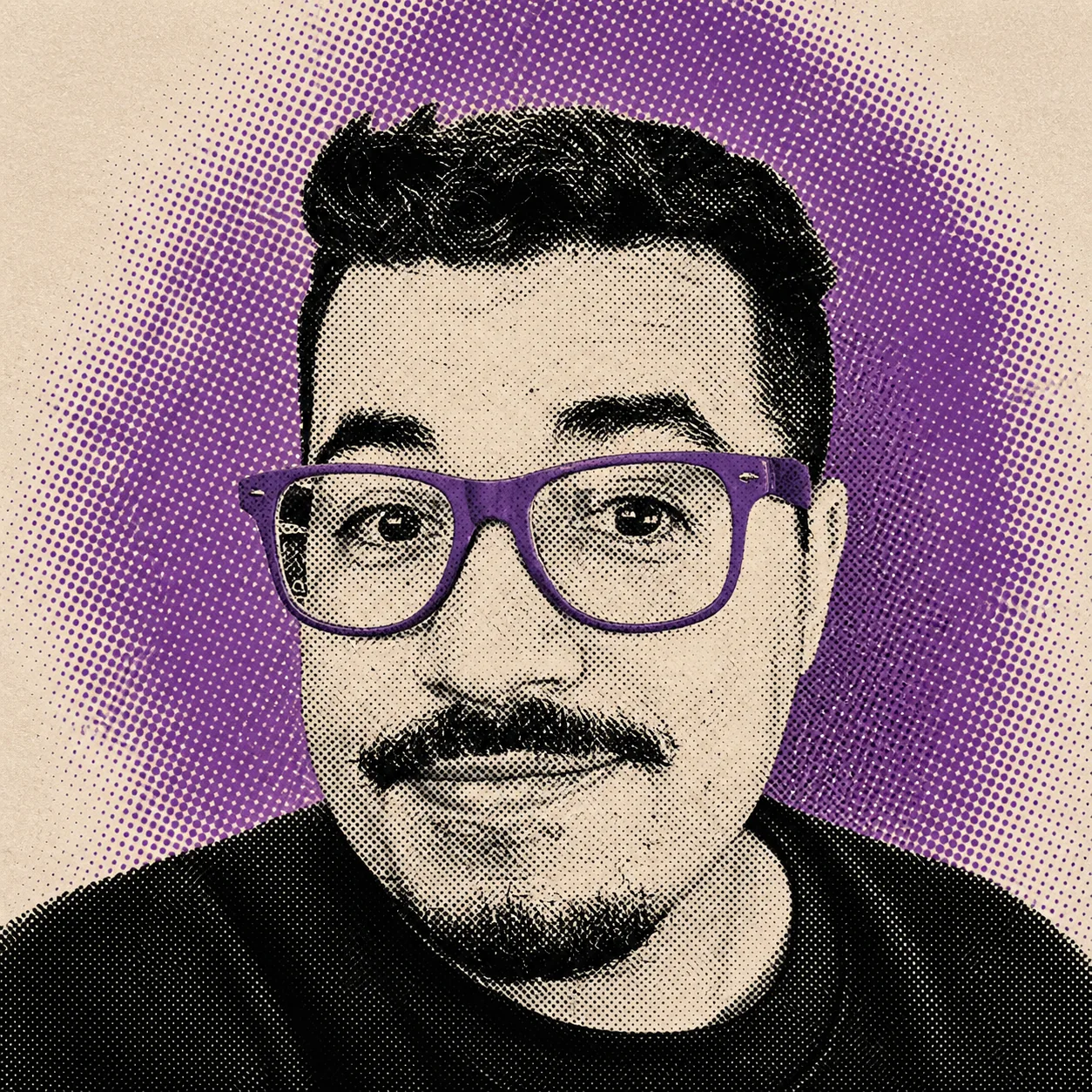Exemplo visual do comando /halftoneportrait: Reconstrói o retrato com pontos de retícula e textura de impressão editorial.