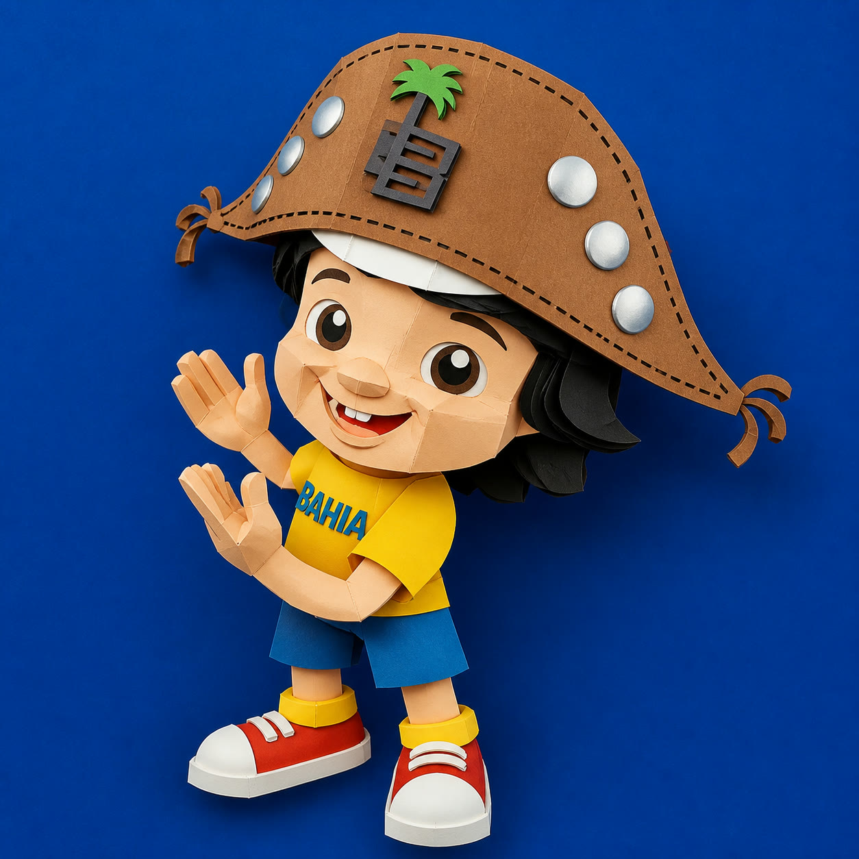 Exemplo visual do comando /papercraft: Reconstrua o tema inteiramente com papel recortado, dobrado e colado.