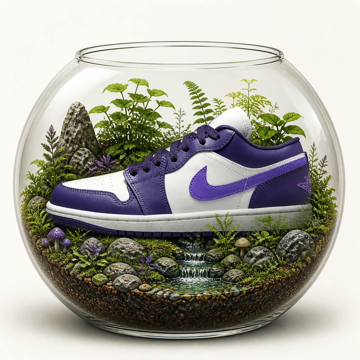 Exemplo visual do comando /terrarium: Crie um ecossistema em miniatura vivendo dentro de um recipiente de vidro.