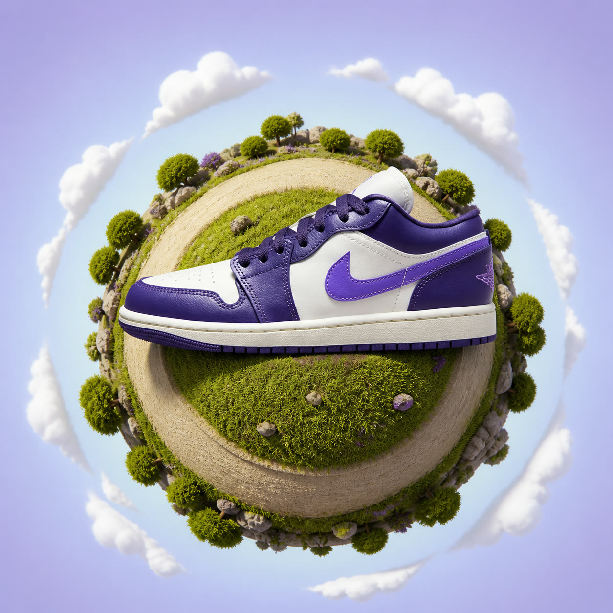 Exemplo visual do comando /tinyplanet: Envolva a cena ao redor de um pequeno planeta esférico.