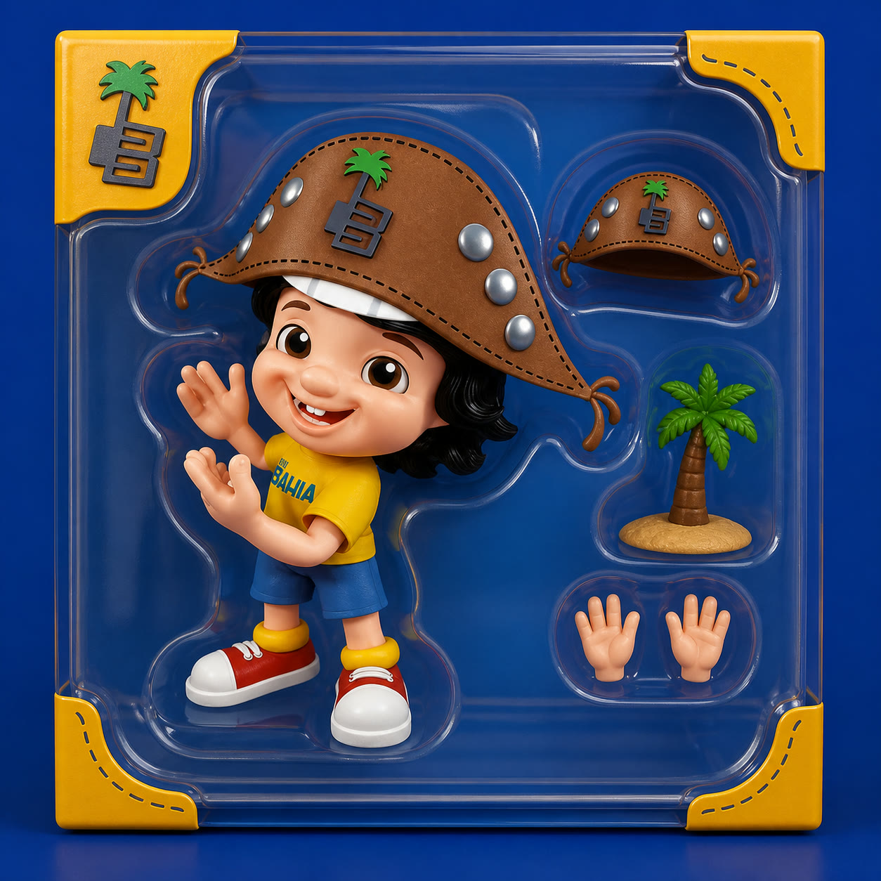 Exemplo visual do comando /toyfigure: Transforme o tema em boneco colecionável dentro de embalagem com acessórios.