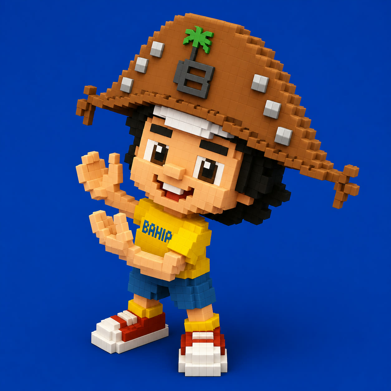 Exemplo visual do comando /voxel: Converta o tema em uma versão 3D de blocos voxel com estética retrô.